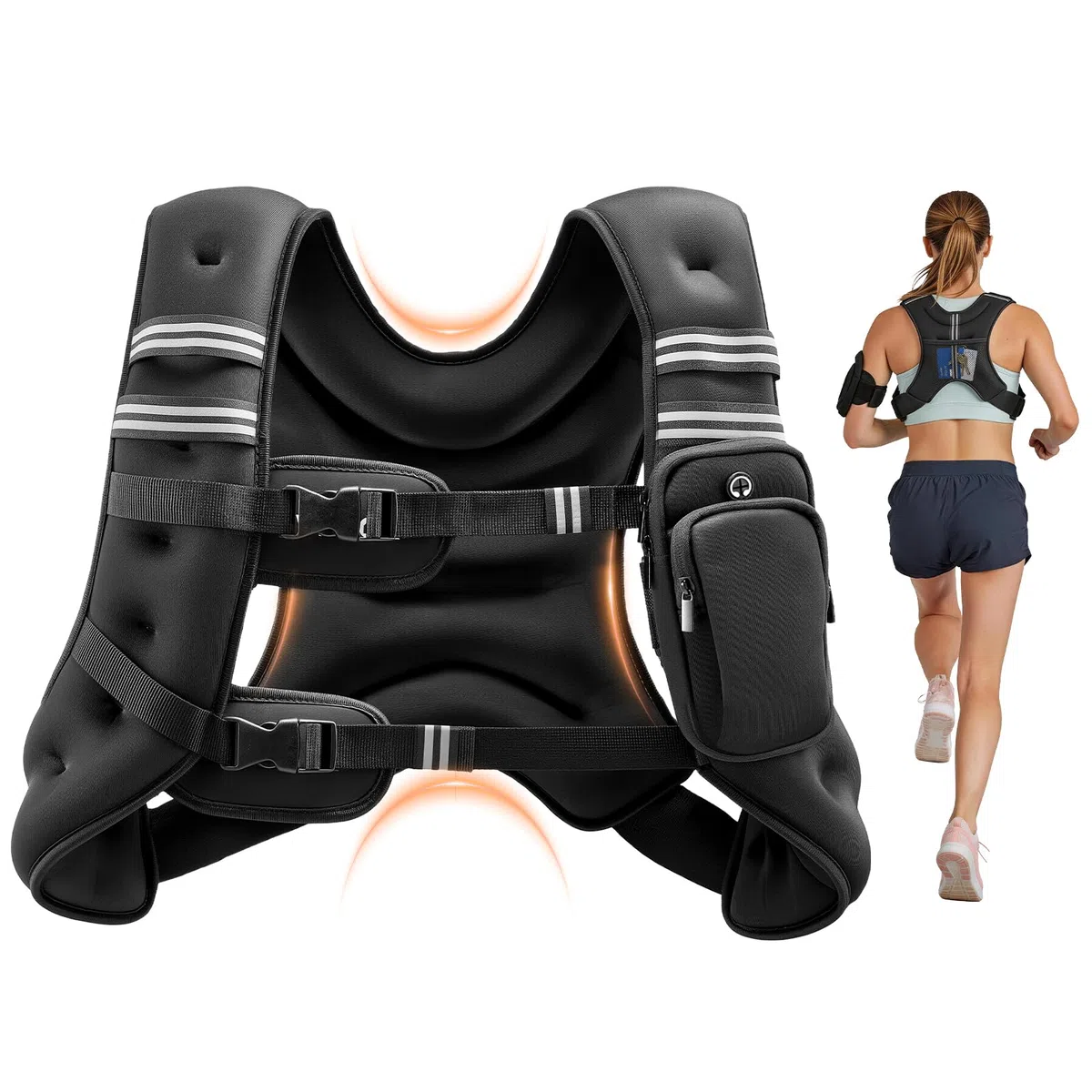 VEVOR Gilet lesté, 5,54 kg, veste de poids à boucle réglable pour homme et femme avec bande réfléchissante, équipement d'entraînement pour musculation, course, jogging, fitness et perte de poids, noir