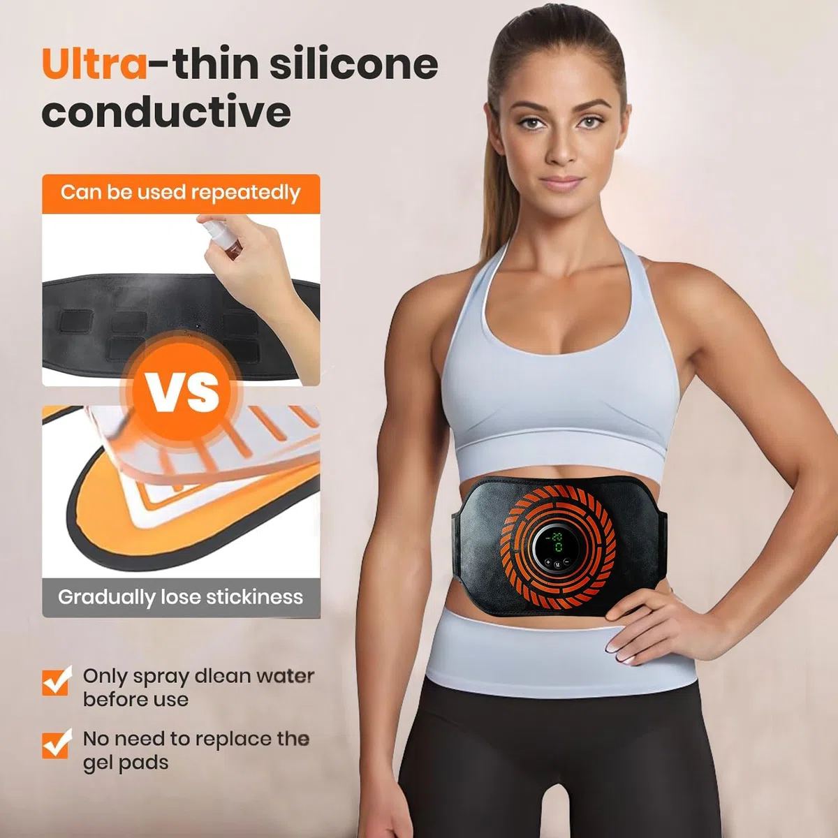 EMS Ceinture Abdominale,Entraînement Abdominal,Pas Besoin de Feuilles de Gel USB Charge,12 Modes, 20 Niveaux d'intensité,Femme Homme Entraînement pour Abdomen Ajout de Ceinture d'extension