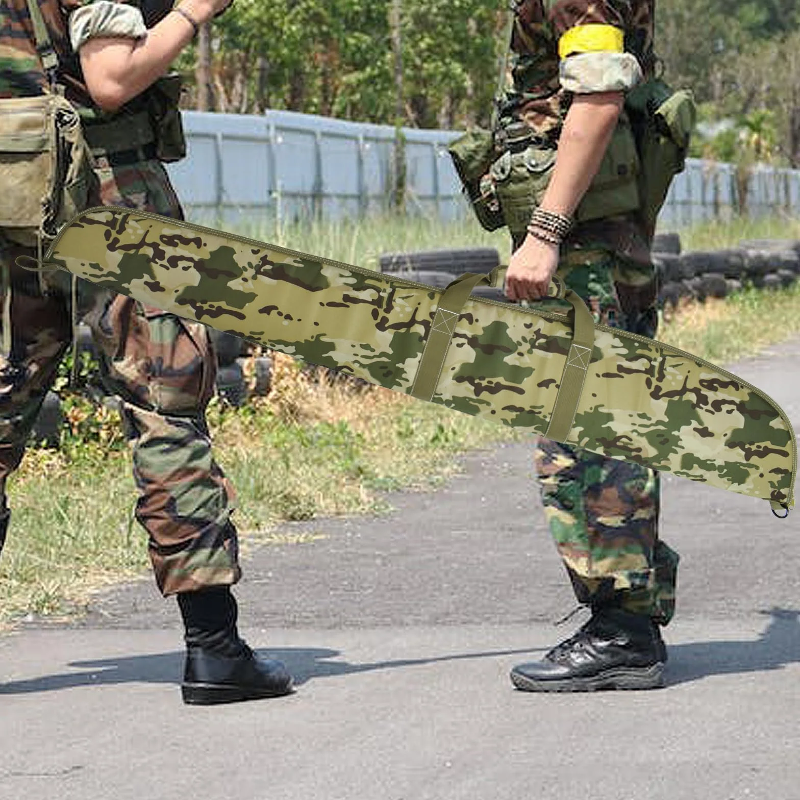 AUMTISC Maleta Rifle Escopeta, Estuche Transporte Armas Largas, Caza Tiro, Espuma Acolchada