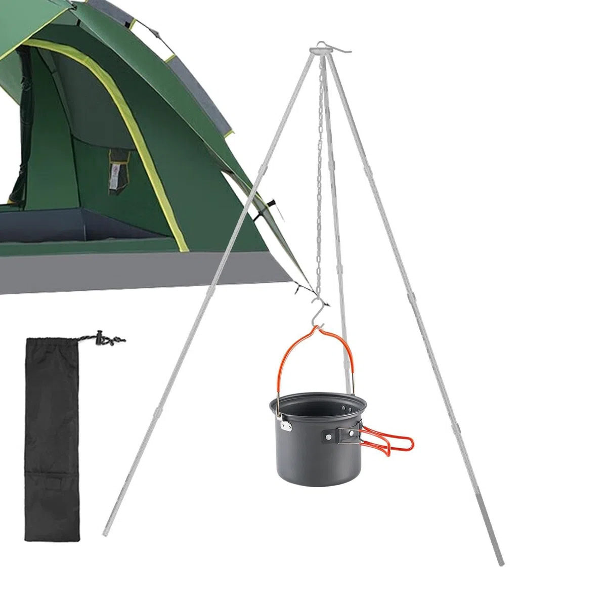 Trépied pour la cuisson au feu de camp | Trépied de camping, trépied pour ustensiles de cuisine | léger de camp de trépied de four pliable pour la chaîne de suspension réglable de sac à dos, d