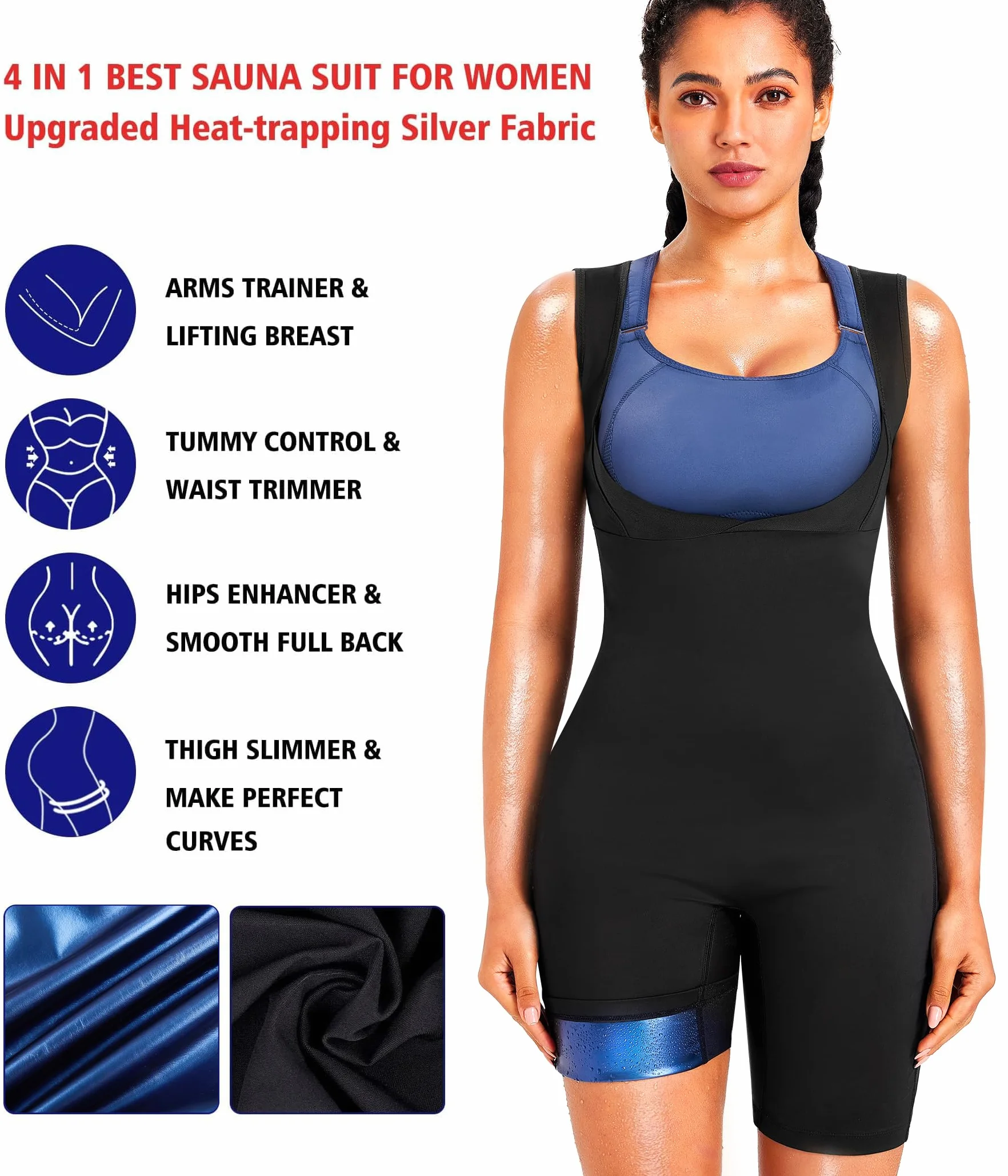 KUMAYES Vêtements de Sudation Femme Combinaison Intégrale 3 in1 Sauna Suit Shapewear Costume D'entraînement Formateur Shaper Sudation Entraînement Survêtement