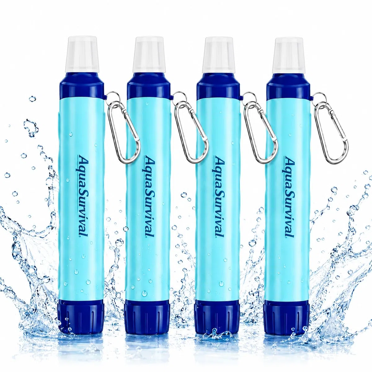AquaSurvival - Lot de 4 Paille Filtrante Survie, Filtre Eau Portable 0,1 Micron Élimine 99,99% Bactéries, Purificateur d'Eau Randonnée Camping, Filtre a Eau Gourde Filtrante Eau Non Potable Sans BPA
