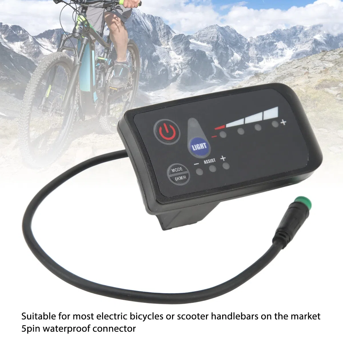 Fockety Panneau de contrôle, Interface 5 Broches étanche, Boîtier ABS, Ecran LED, Afficheur pour vélo électrique, Universel, Facile à Installer, Compteur de Vitesse pour vélo