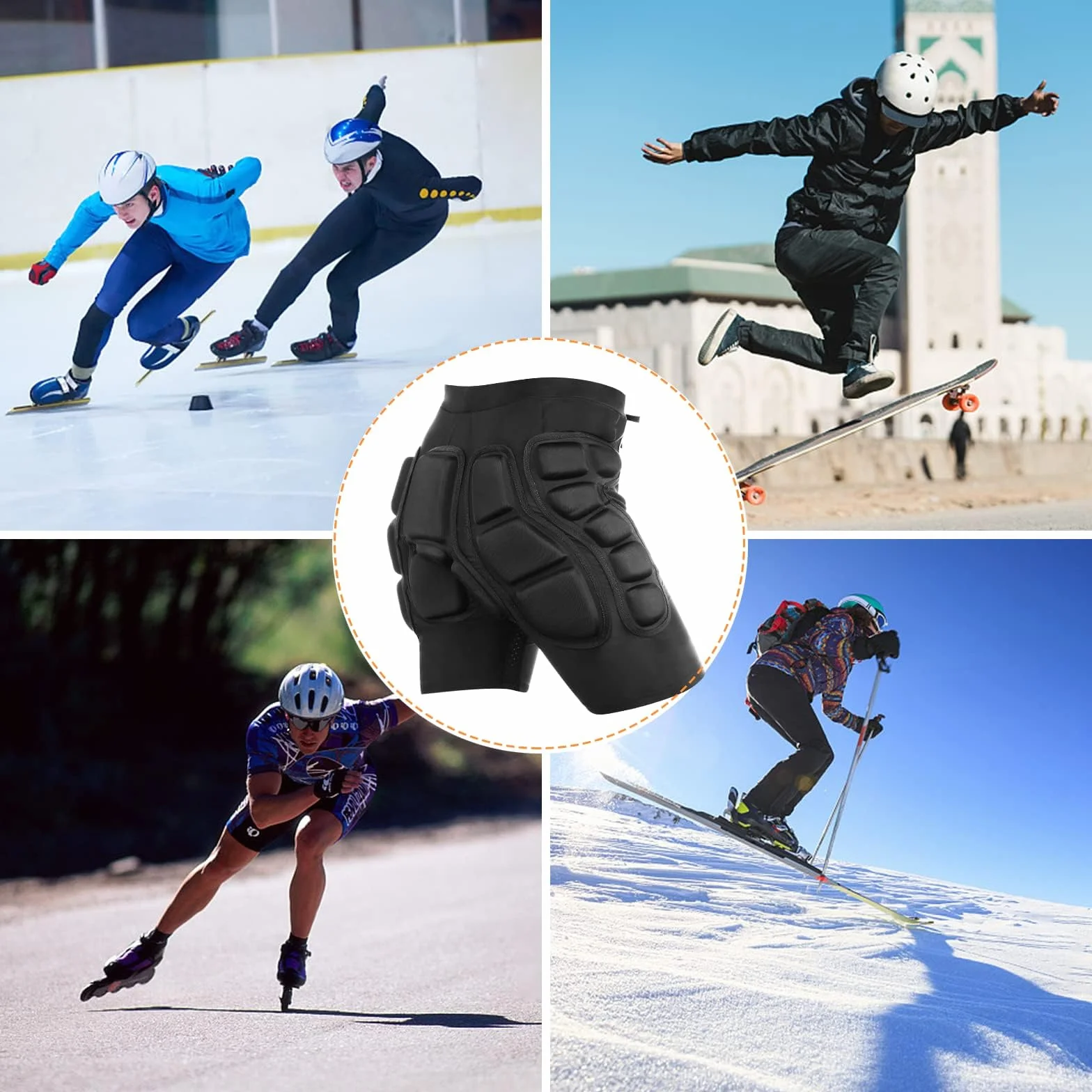Short de Protection rembourré, Short de Sport Résistants aux Chocs pour Snowboard, Skate, Ski, Skateboard