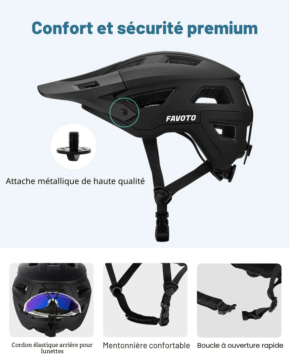 Favoto Casque de Vélo Tout-Terrain - Technologie Double Inmould Casque VTT Cyclisme Léger avec Visière pour Adultes Certifié CE