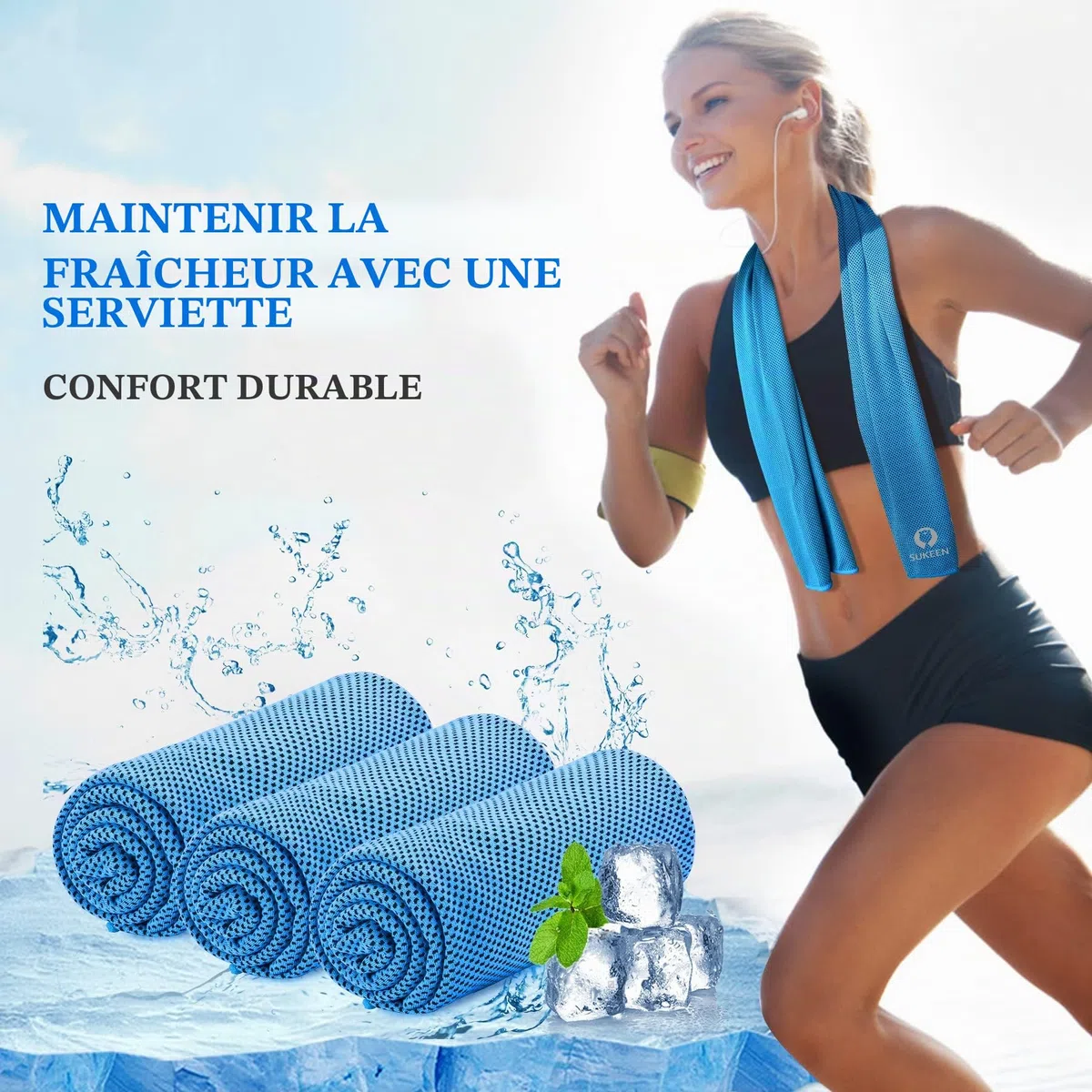 Sukeen Serviette de Refroidissement, 100x30cm Lot de 4 Serviettes Rafraîchissantes pour Le Cou, Serviette Sport Microfibre, Cooling Towel pour Entraînement, Fitness, Sports, Voyages, Yoga, Golf