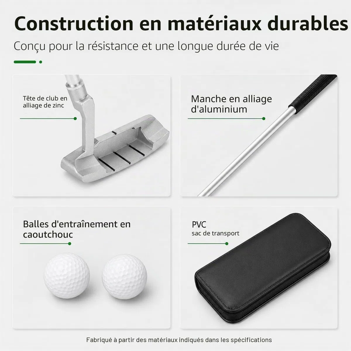 VOBOR Kit de Putting Club de Golf, Matériau en Alliage, Détachable et de Rangement, Mini Golf Portable Putter avec Balles et Sac