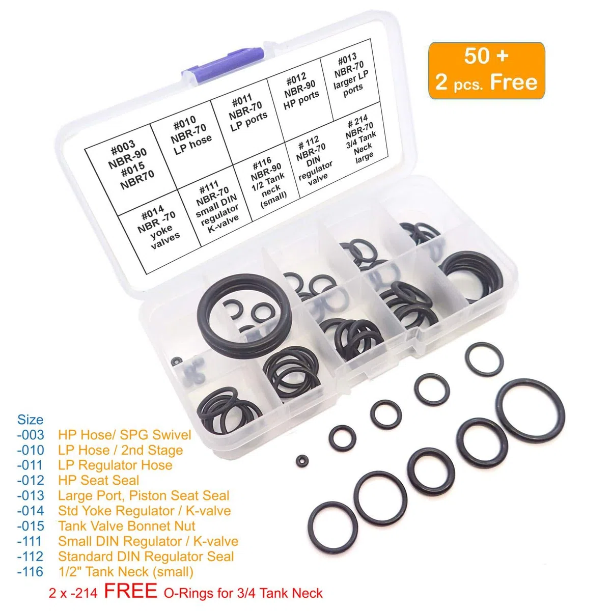 Kit de joints toriques de plongée 10 tailles 50 pièces Full Set de joints toriques