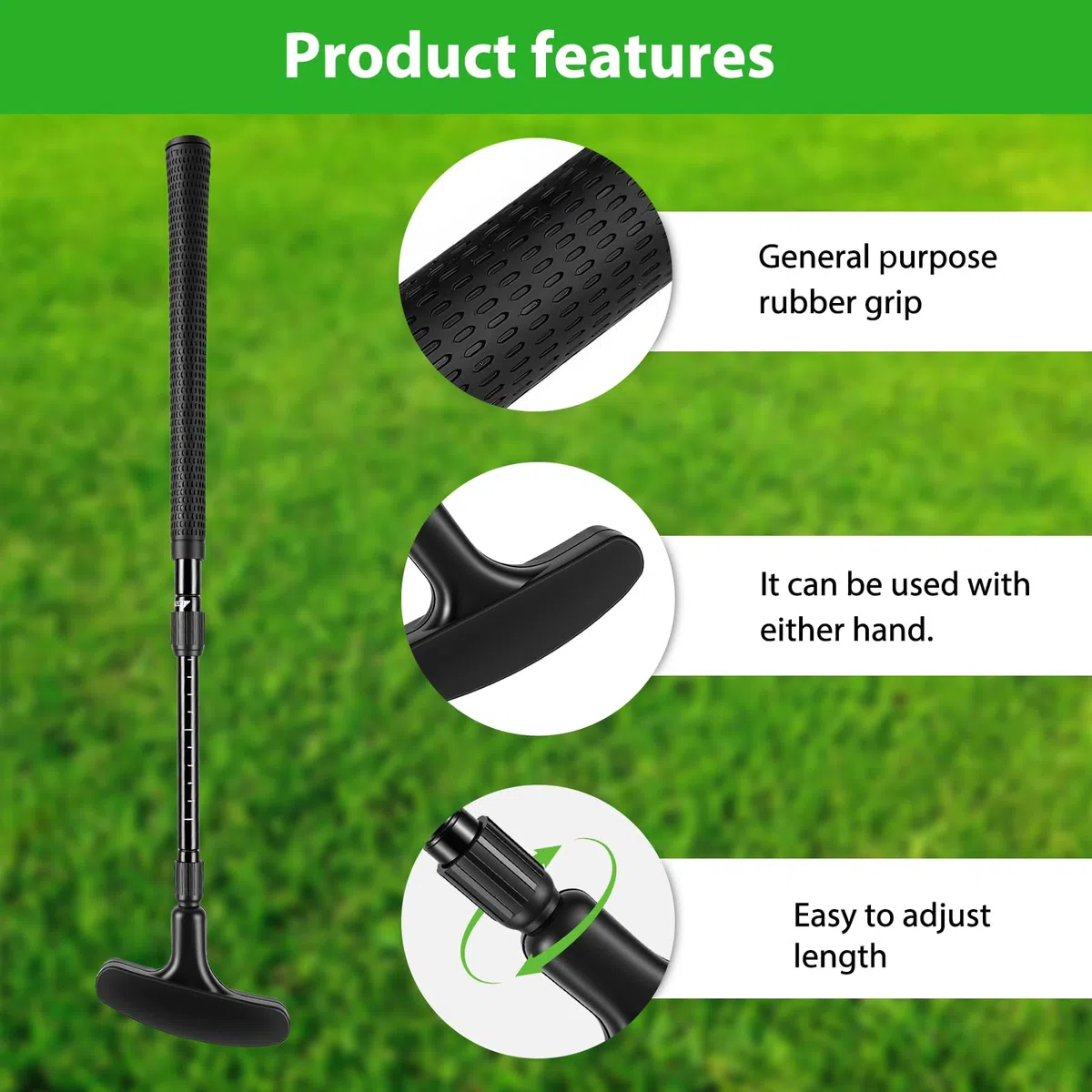 Putter de golf rétractable avec tige extensible pour enfants et adultes, convient aux gauchers et aux droitiers, mini clubs de golf avec 2 balles pour intérieur/extérieur (noir)