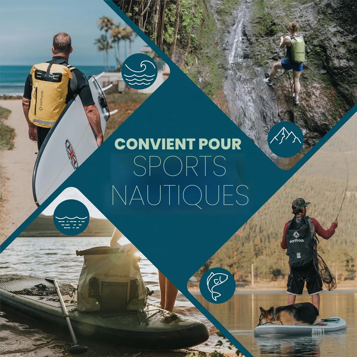 Earth Pak – Wasserdichter Packsack mit Schultergurt und wasserfester Handyhülle – Ideale Rolltop Tasche beim Kajak Fahren, Wandern, Camping, Angeln, Bootfahren und Rafting