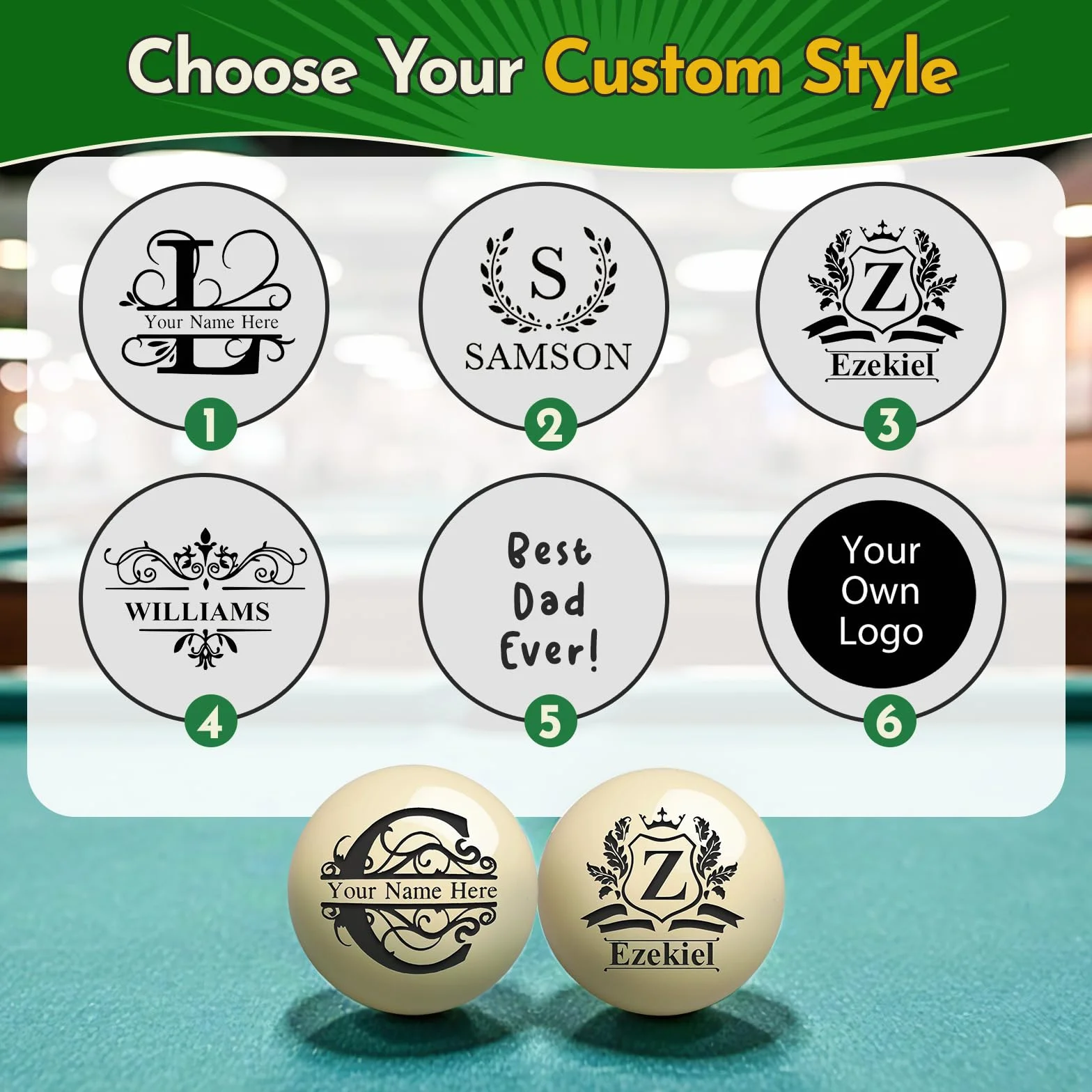 Boule de Billard personnalisée avec étui, Gravure de Texte ou Logo, Monogramme personnalisé, Cadeau d'anniversaire pour Papa, Mari, Amateur de Billard, Boule de 57 mm,