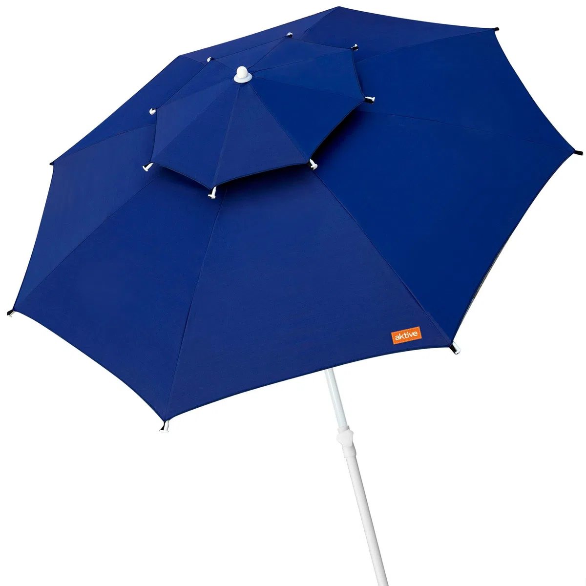 AKTIVE Parasol de plage coupe-vent, 280 cm, Bleu marine, Tissu polyester, Protection UV30, Poteau métallique réglable, Capote ventilée, 8 baleines en fibre de verre