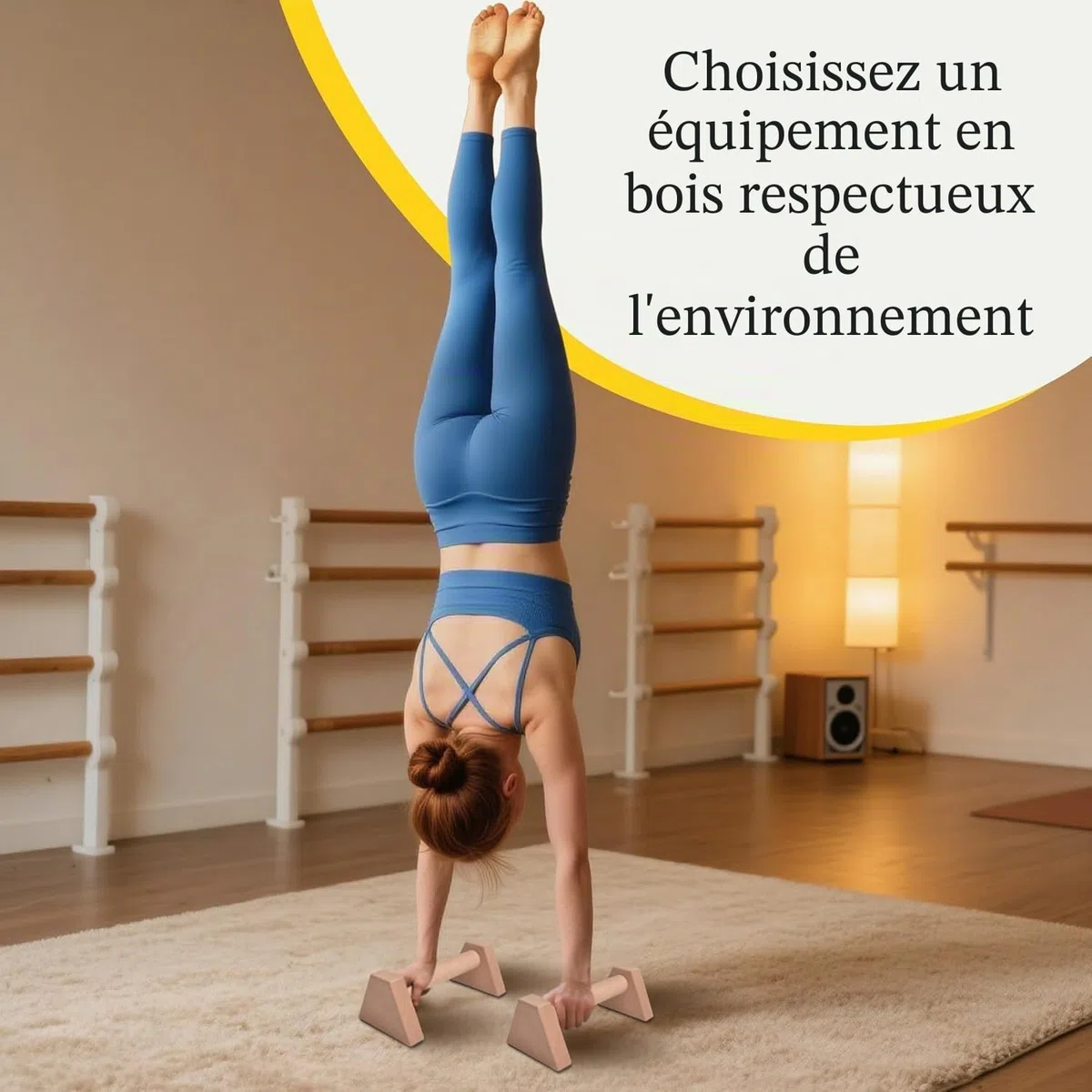 Barres parallèles en bois, supports solides pour pompes, pieds en caoutchouc antidérapants Barres pour appuis renversés Équipement de gymnastique pour le fitness, la gymnastique, l'aérobic, la muscula
