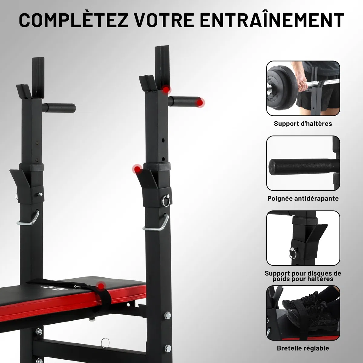 ISE Banc de Musculation Pliable, Banc Musculation Complet Réglable avec Support de Barres pour Haltère et Station à Dips, Bancs de Musculation Réglables, Rack Musculation Homme Sport Maison