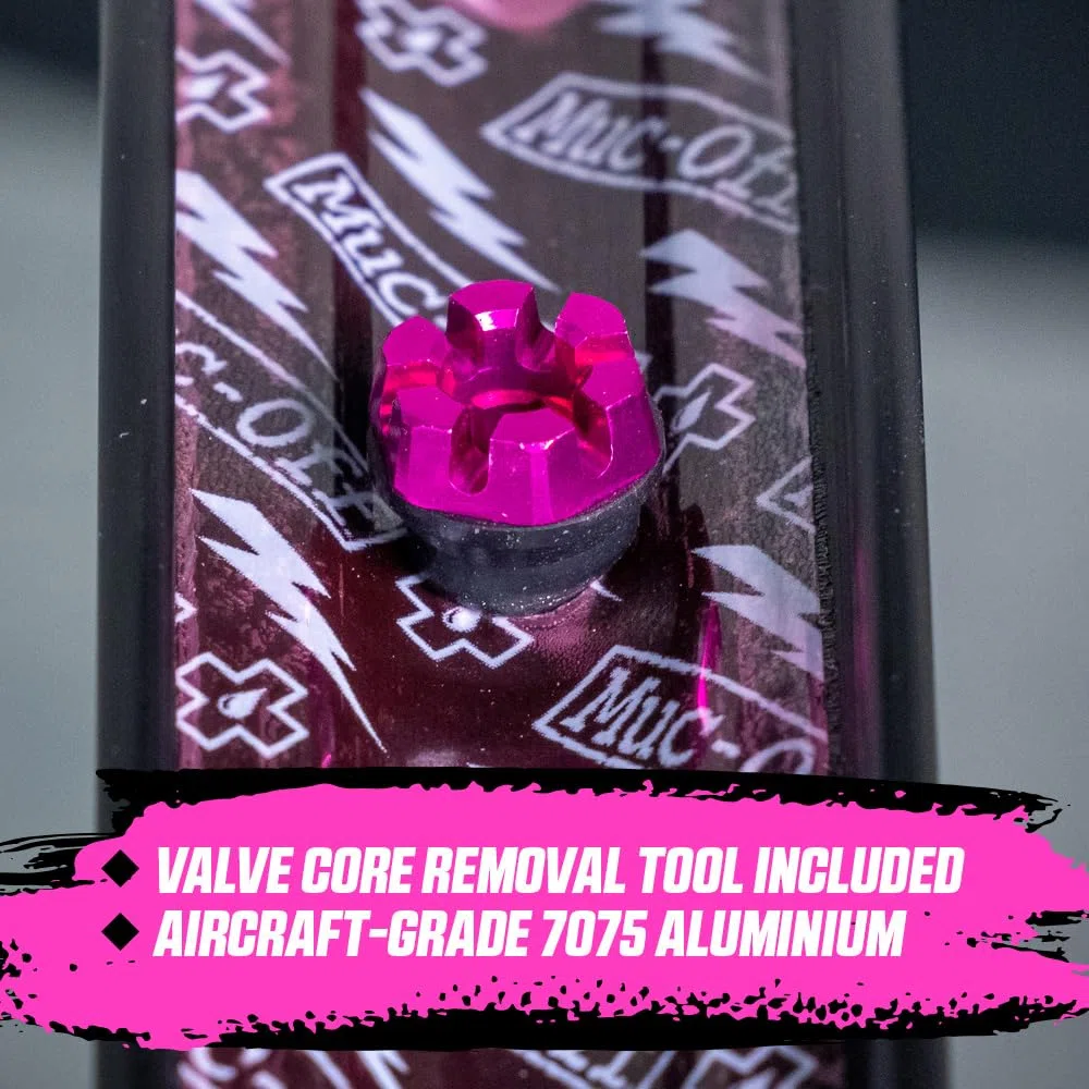 Muc-Off Valves Presta Tubeless - 44 mm - Valves de Vélo Anti-Fuite de Qualité Supérieure avec Outil Démonte-Obus de Valve Intégré - Rose
