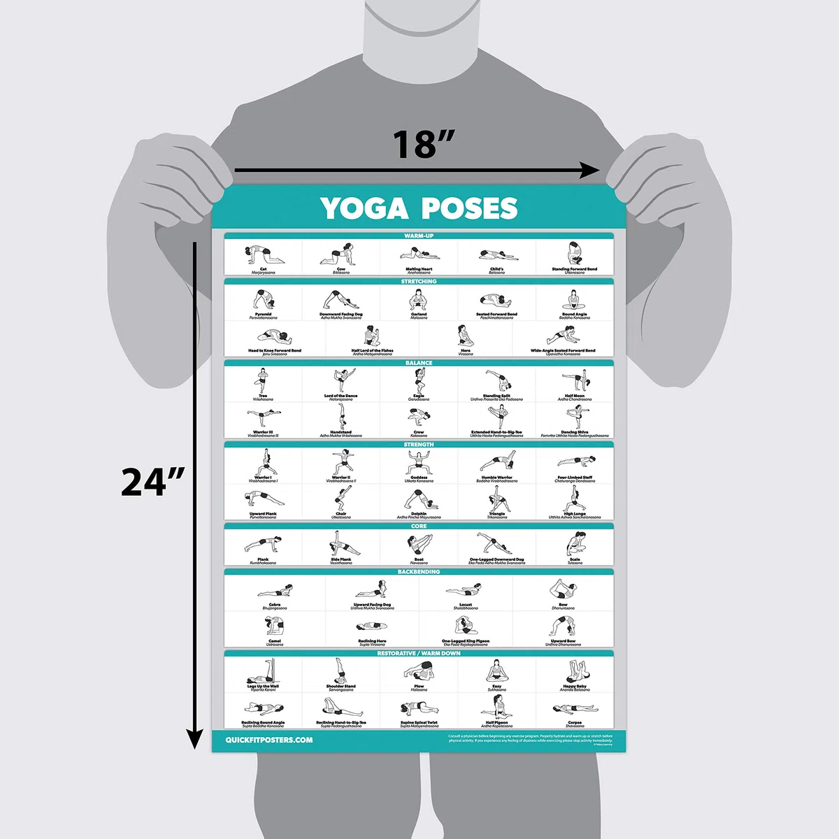 Palace Learning Lot de 4 affiches de poses de yoga Volume 1, 2 et 3 + tableau d'exercices d'étirement (laminé, 45,7 x 61 cm)