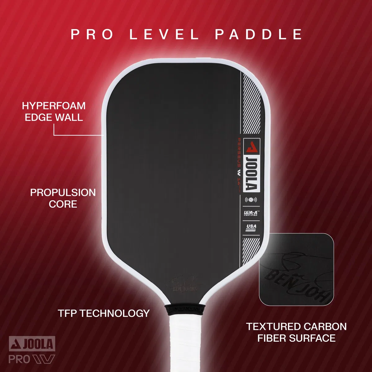 JOOLA Pickleball Raquette Pro IV Ben Johns Perseus, Paddle Professionnel de Haute qualité Certifié USAP