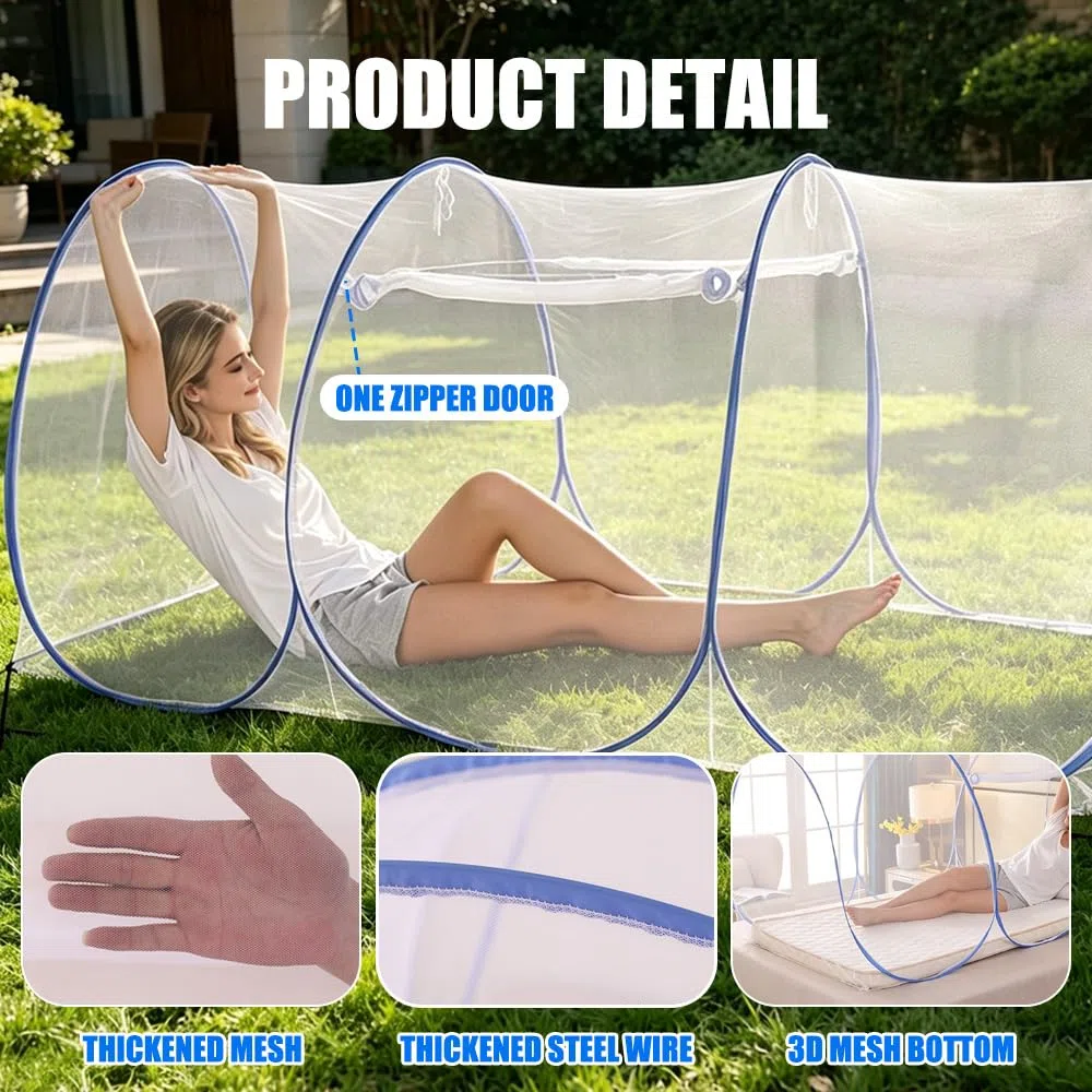 Moustiquaire Voyage, 190x90x90cm Moustiquaire Pop Up avec Fermeture Eclair, Moustiquaire Pliable Ultra Légère, Tente de Camping Portable, pour Lit Simple, Camping, ExtéRieur (Bleu)