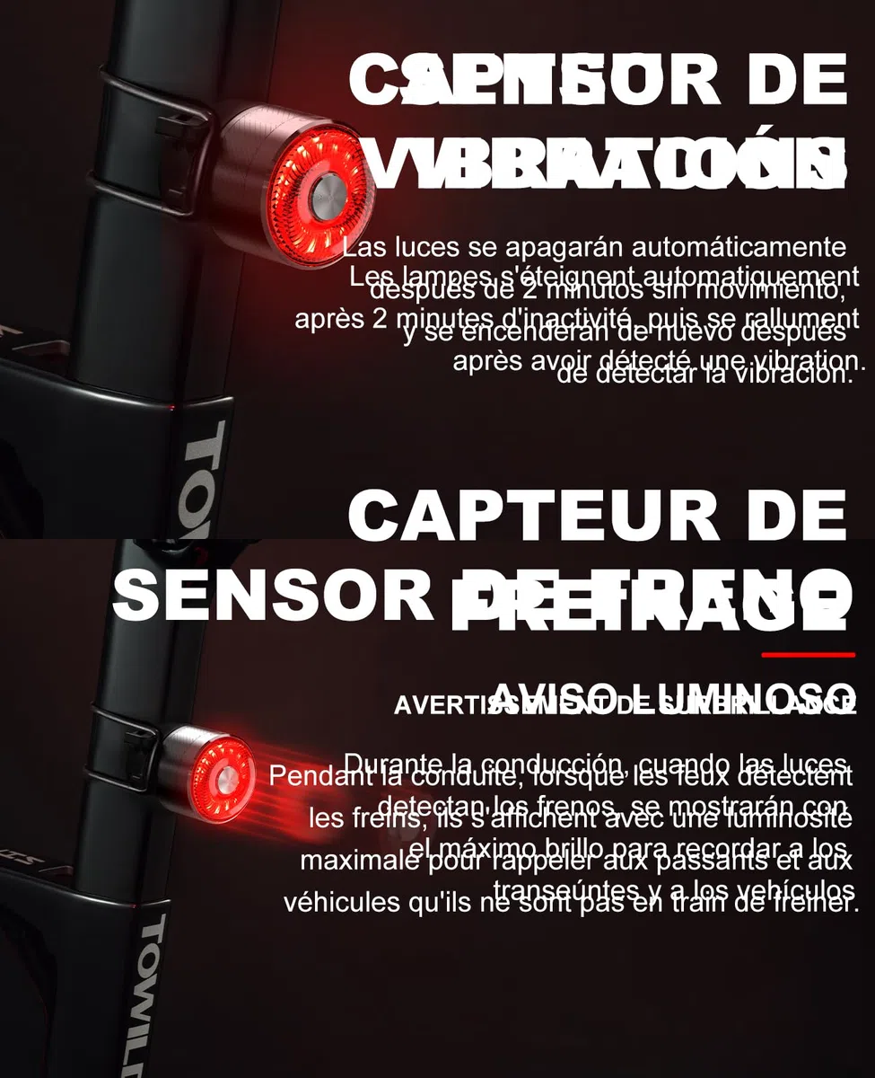 TOWILD TL05 Feu Arriere Velo,Lampe Arriere Velo avec Détection de Freinage,Lumière de Vélo Rechargeable USB-C, Éclairage Arrière étanches IPX6,5 Modes d'éclairage,Jusqu'à 40 Heures d'autonomie
