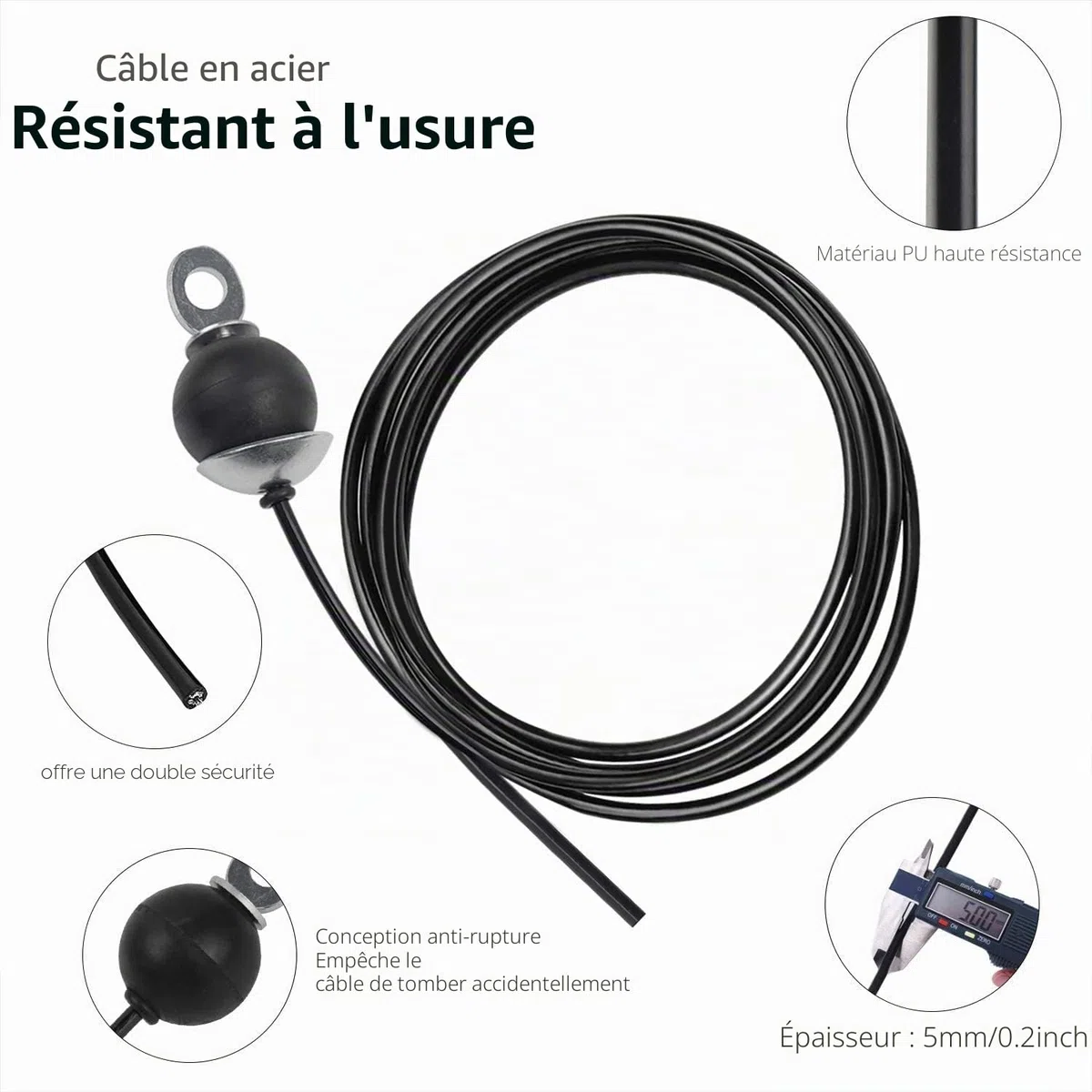 LFJ Câble de Gymnastique, Corde Fil d'acier de Remise en Forme DIY LAT Home Gym Poulie Câble Machine Musculation Cable