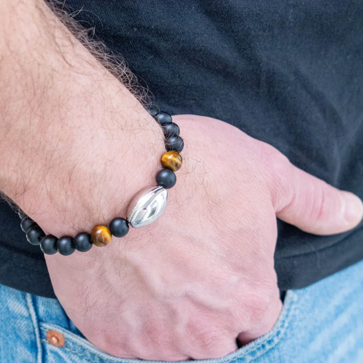 Ernestine - Bracelet Rugby homme - cadeaux fans de sport - idée cadeau fête des pères anniversaire Noël - accessoire hommes mode spécial et haute qualité - bijoux bracelets rugbyman