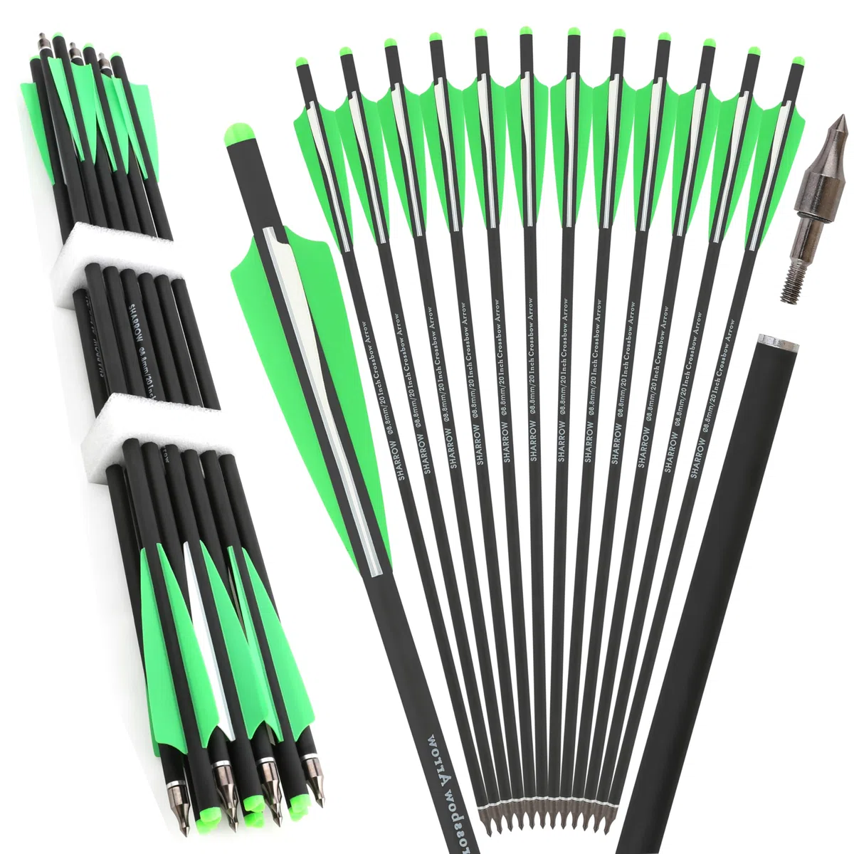 Flèche d'arbalète 16" 17" 18" 20" 22" Flèches d'arbalète en Carbone avec Plume de 4" pour la Chasse, Les cibles et l'entraînement 6/12Pcs