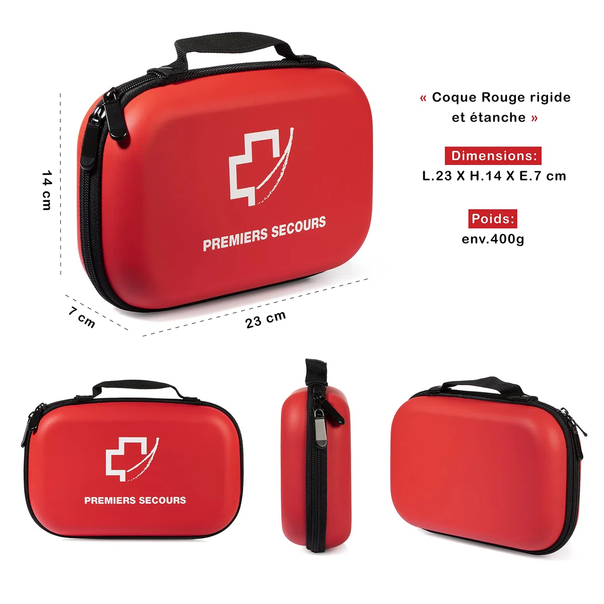 Trousse premier secours-SOCIETE FRANCAISE-Gel hydroalcoolique OFFERT- premier soin+couverture de survie/Trousse rouge à coque étanche idéal sac à dos/voiture/voyage/travail/sport/loisir/maison/enfants