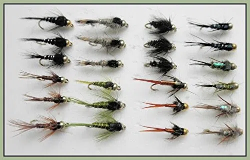 Troutflies UK Nymph Flies Assortiment de 24 nymphes tête dorée pour pêche à la truite 8 variétés 10/12