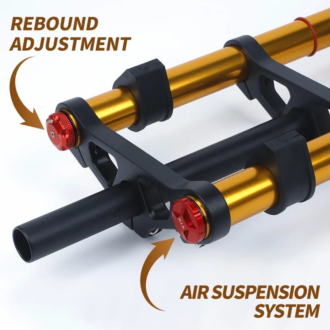 26'' Vélo Fat Fork Descente VTT Fourche À Suspension Pneumatique Débattement 140mm Droite Double Épaule Fourche Rebond Réglable Frein À Disque ， pour Pneu 4.0 (Color : Black)