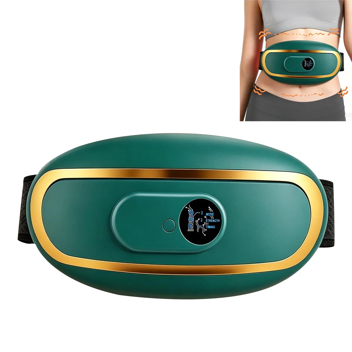 Appareil de massage abdominal, massage abdominal avec chaleur, Le mode vibration sert à soulager la fatigue et convient à l'abdomen, aux reins et au dos (vert)