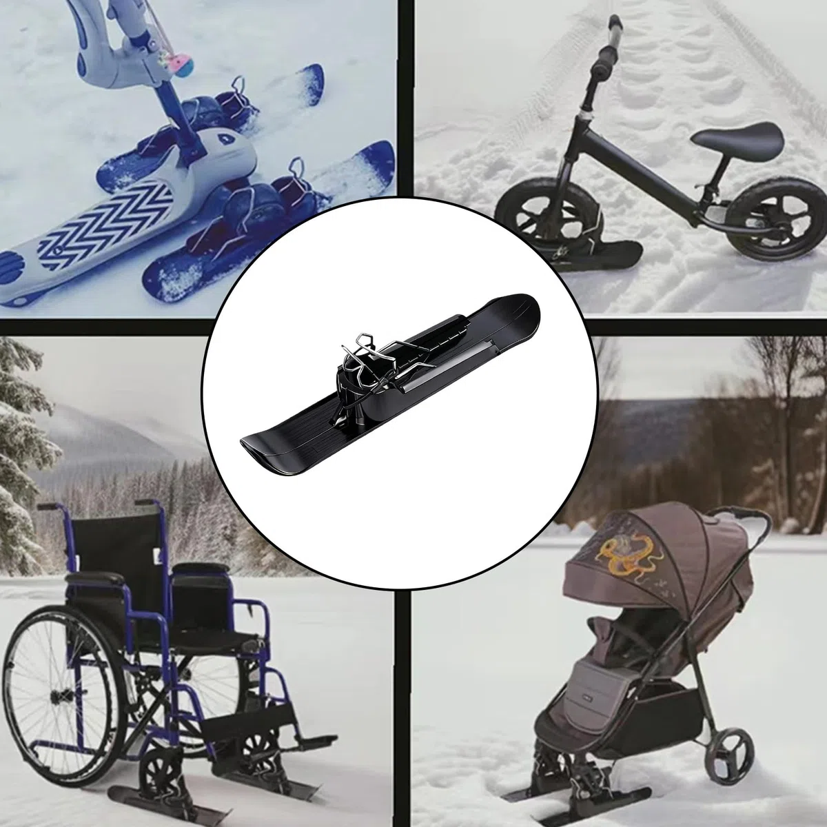 Ski Poussette Luge À Neige pour Scooter Ensemble Multifonctionnel De Ski Et Scooter sur Neige Planche De Skis Et Planche À roulettes De Plage pour Fauteuils Roulants