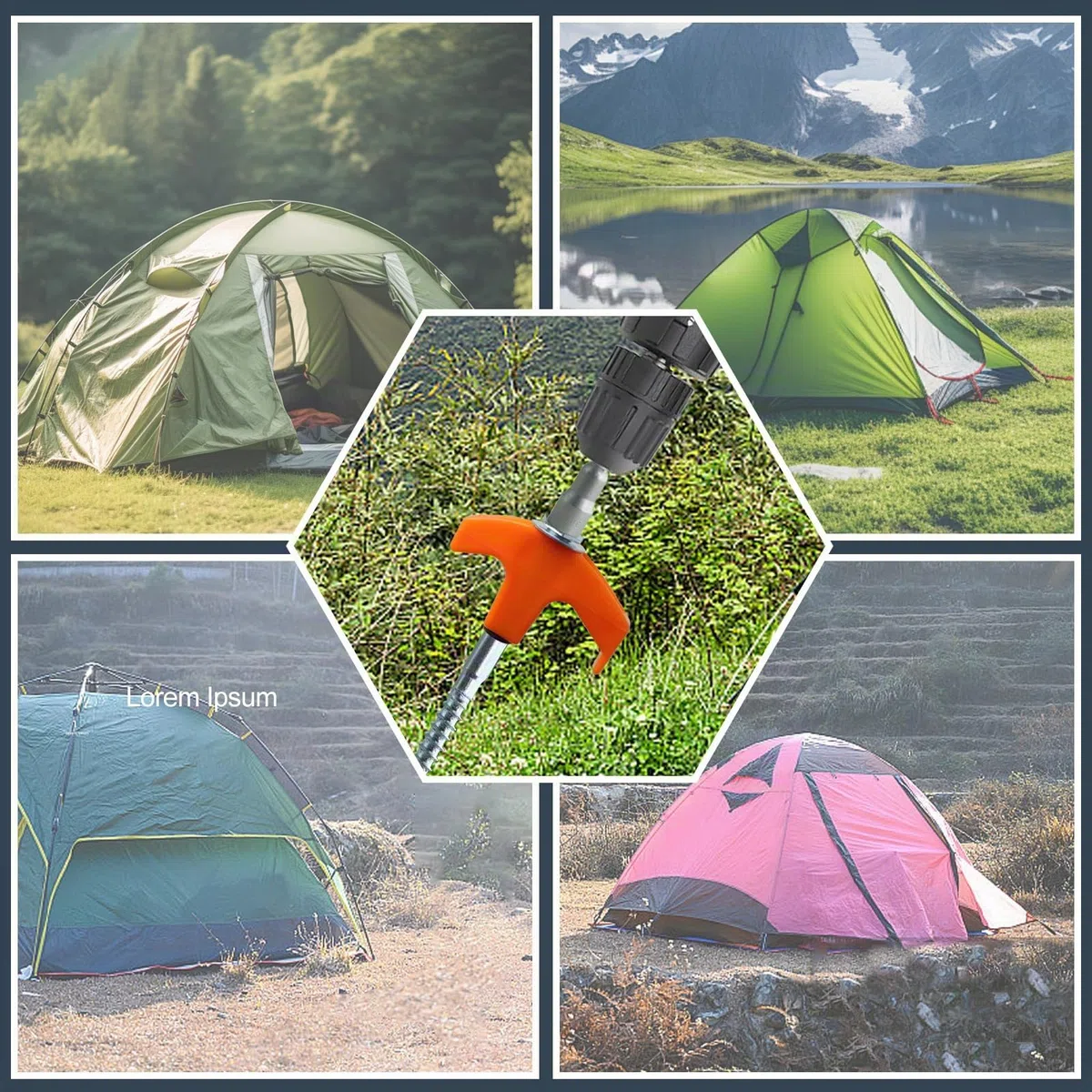 Lot de 20 sardines à visser en acier pour tente de camping - Piquets solides - Avec extracteur de clous et sac pour sol dur, forêt, prairie, rochers
