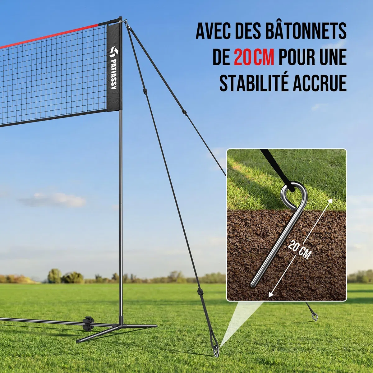 Filet de Badminton, Filet de Volley de 520 cm, 3 hauteurs Peuvent être ajustées, Ensemble Portable pour Le Tennis, à l'intérieur et à l'extérieur, Loisirs idéal pour Enfants et Adultes