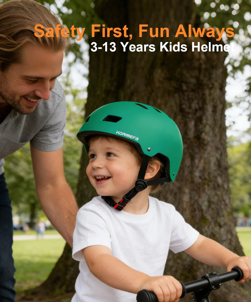 KORIMEFA Casque Enfant 3-13 Ans Réglable Anti-Choc - Filles & Garçons pour Vélo, Trotinette, Roller & Planche à roulettes
