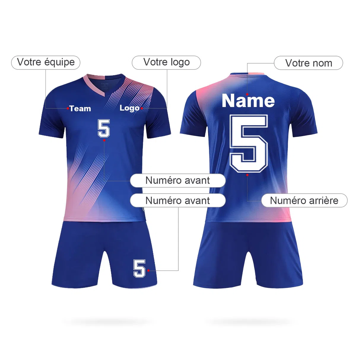 Maillot de Foot Enfant Homme Personnalisé Maillot Equipe de Football Enfant Homme avec Le Numéro du Nom