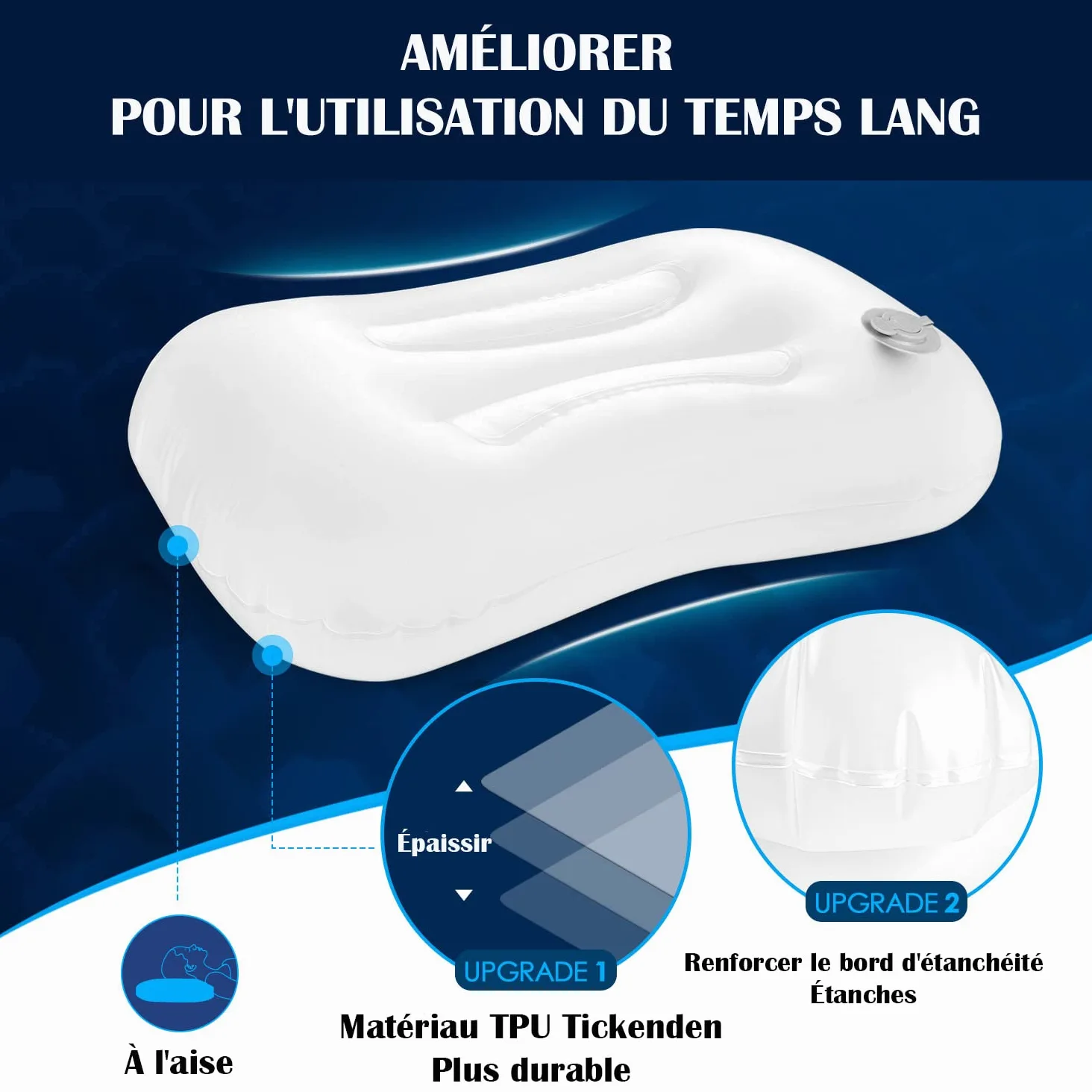 HIKENTURE Oreiller Gonflable Camping et Voyage avec Taie Amovible - Ultraléger, Compact et Confortable - Coussin Gonflable Ergonomique pour Extérieur, Camping, Trekking ou Randonnée - Noir