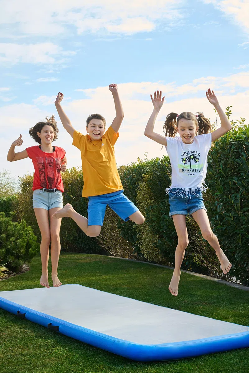 Gymnastique Air Track 300 x 100 x 10 cm Bleu/Gris avec sangle de rangement et kit de réparation