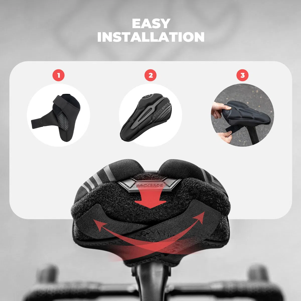 ROCKBROS Coussin de Selle de Vélo Housse en Silicone Souple pour Homme et Femme Siège VTT Respirant Coussin Housse X-L, Noir