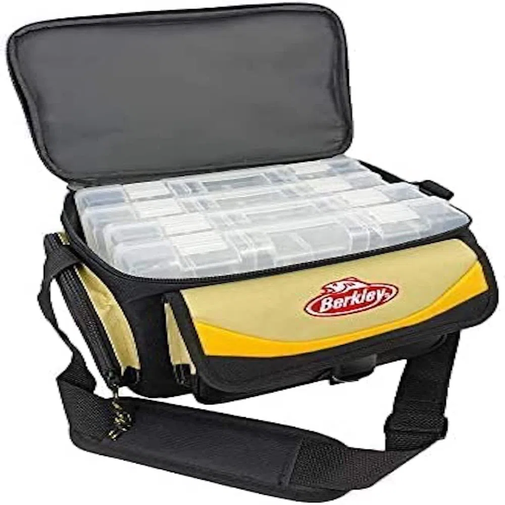 Berkley System 4 Box Storer - Fishing Tackle Bag with 4 Fishing Tackle Boxes, Cooler Segment for Bait, Lures and Gear, Waterproof Tackle Management Saltwater Sea & Freshwater Anglers, Colours & Sizes