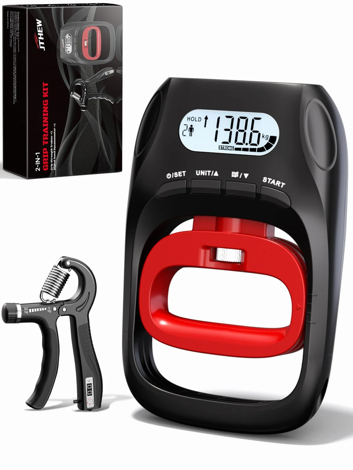 Testeur de Force de Préhension - Dynamomètre de Main Électronique de 180kg/400lbs & Renforceur de Préhension avec Résistance Réglable pour le Sport