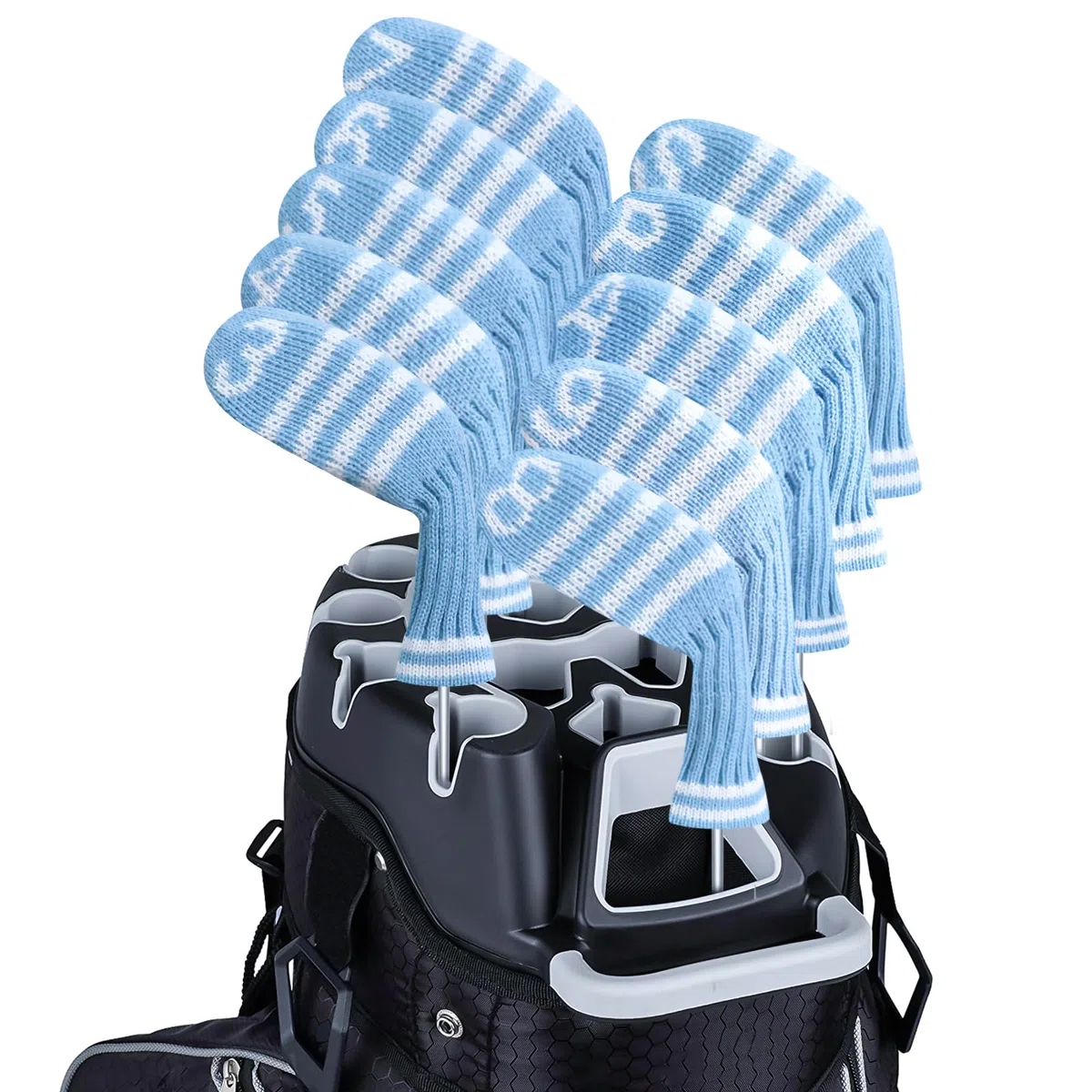 LeFeng 10pcs Knitted Golf Iron Head Covers 3-9/A/P/S Set - Lightweight and Durable Material - Multiple Patterns Golf Club Head Covers - Fit Well for Callaway Ping Taylormade Cobra Etc.