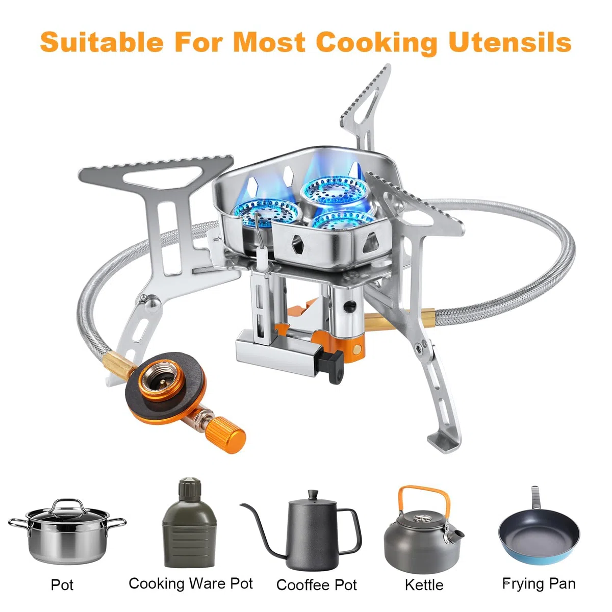 Réchaud de Camping à Gaz, 6800W Portable Brûleur Camping Super Puissance de Feu, Trois brûleurs avec Bouton d'Allumage, Pliable Poids Léger Coupe-vent, pour Camping/Randonnée/Pique-Nique