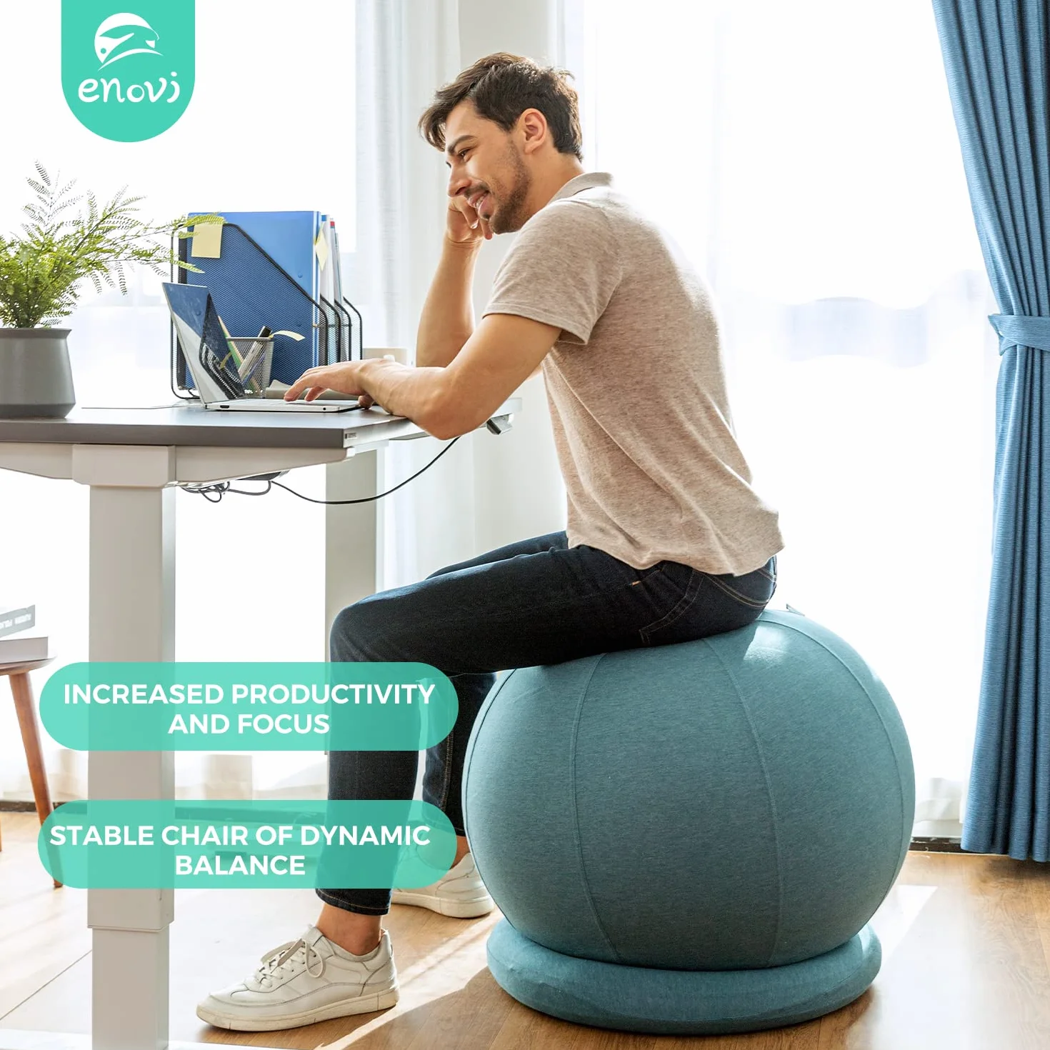 Chaise Ballon - Ballon Fitness Avec Housse Confortable,Base De stabilité Et Pompe Pour Le Bureau Et La Maison,La Force De Base Et La Posture,Soulager Les Maux De Dos,65 cm,WF