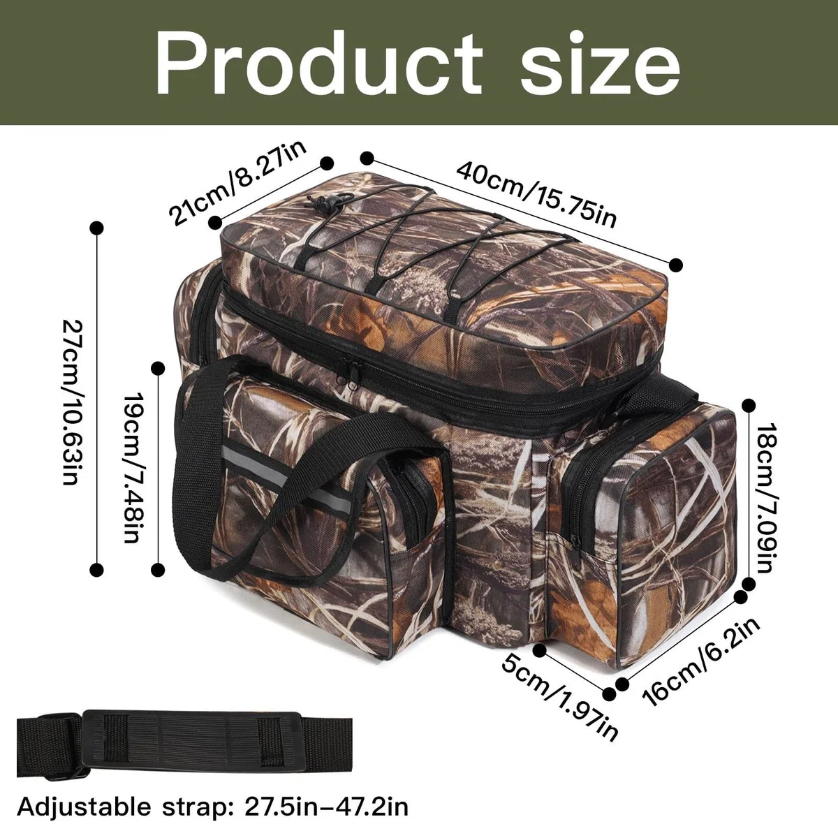 Sac de Peche Grande Capacite Stockage de Matériel de Pêche Sac de Rangement Tactique Multifonctionnel Sac à Bandoulière Fourre-Tout en Plein pour Pêche en Mer (Camouflage)