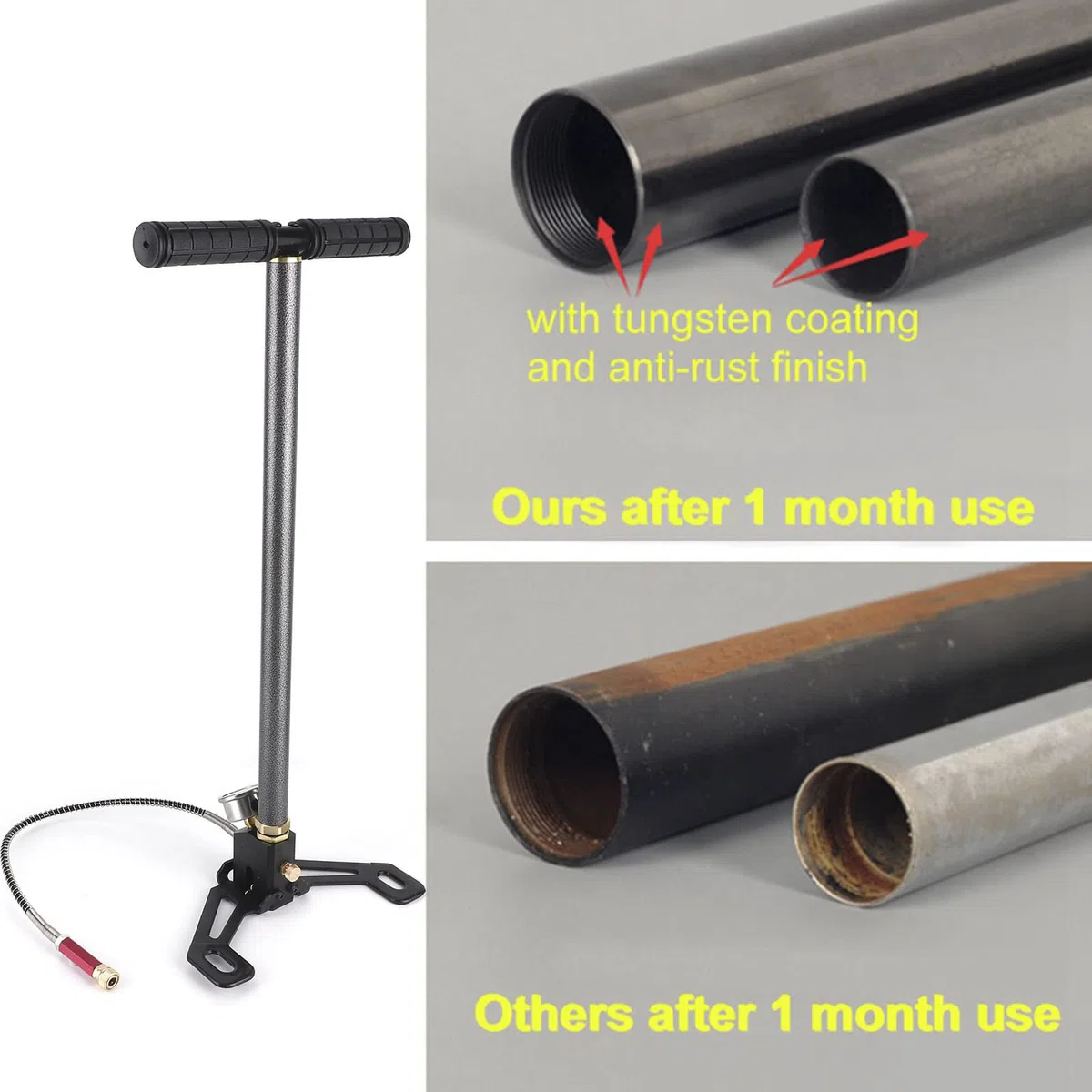 Pompe Manuelle Haute Pression 3 Étapes 4500 psi, Acier Tungstène, pour Pistolet à Air PCP, Filtre Air, Bateau, Pneu, Balle