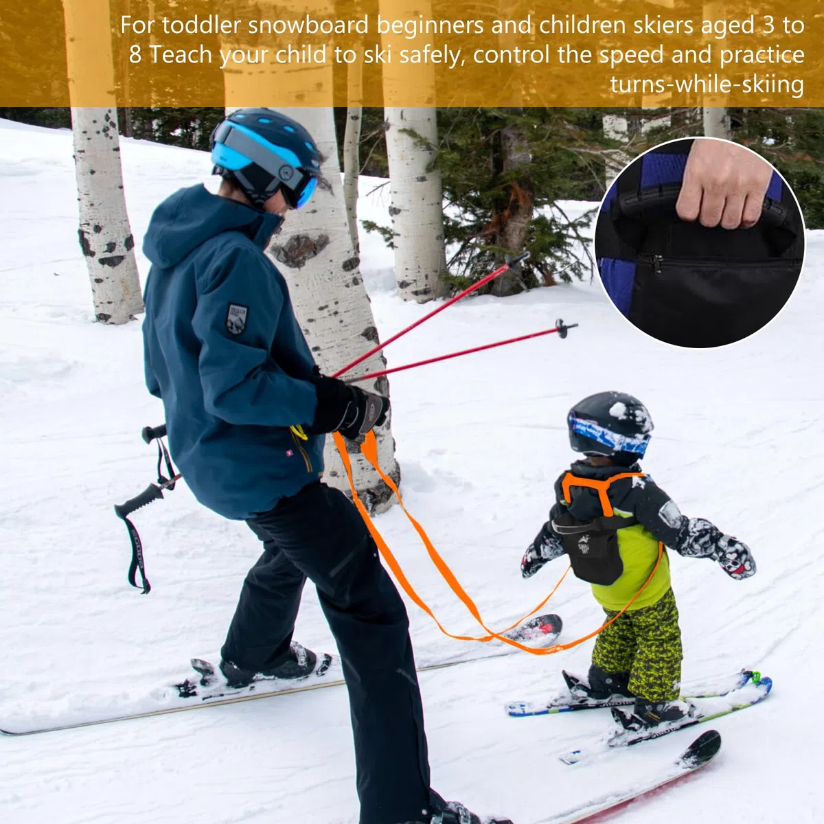 Harnais de Ski pour Enfants, Entraîneur de Harnais Ski, Harnais d'entraînement avec Laisse et Sac Amovibles, Harnais Sécurité le Ski pour Enfants, Skateboard, Ski, Entraînement de Patinage sur Glace