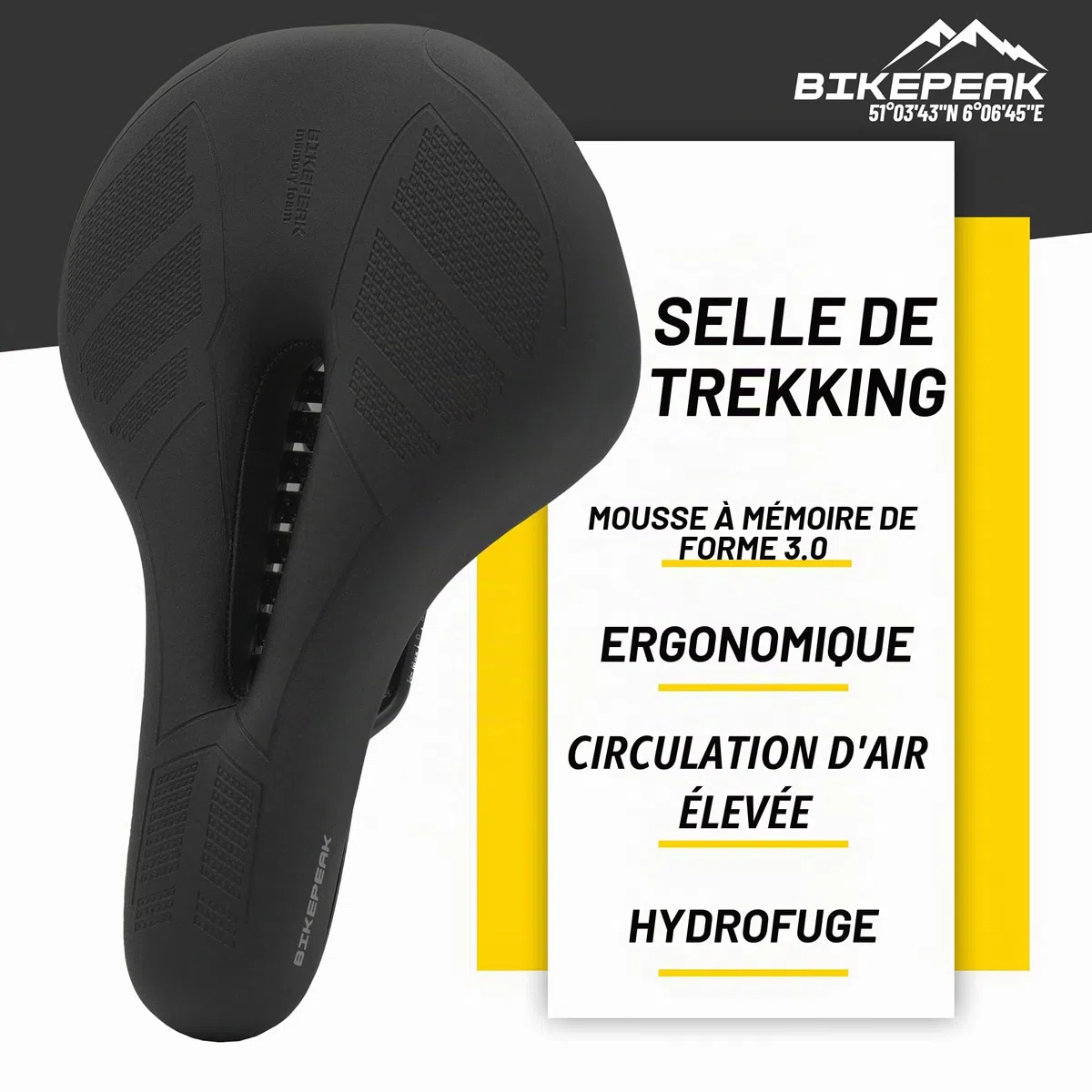 Selle de vélo pour Ville, VTT ou Trekking - Confortable, Respirante avec Mousse à mémoire de Forme, Selle Ergonomique