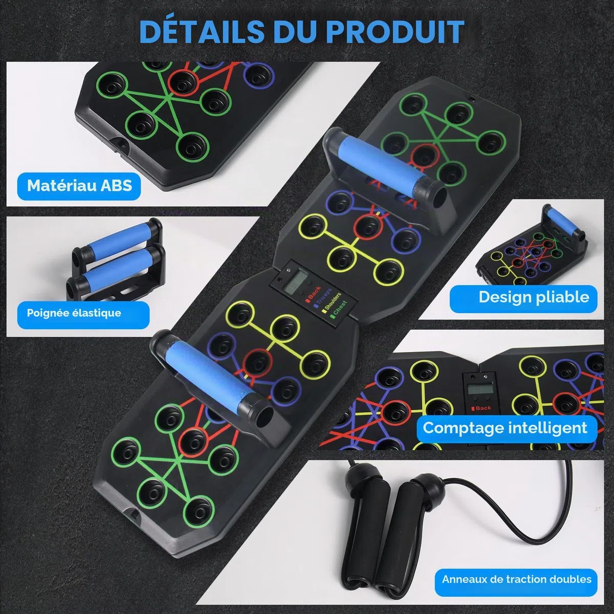 Planche de Pompes Pliable avec Compteur Intelligent, Tapis de Push Up Multifonctionnel Poignées Antidérapantes pour Musculation, Fitness Maison et Entraînement Complet du Haut du Corps