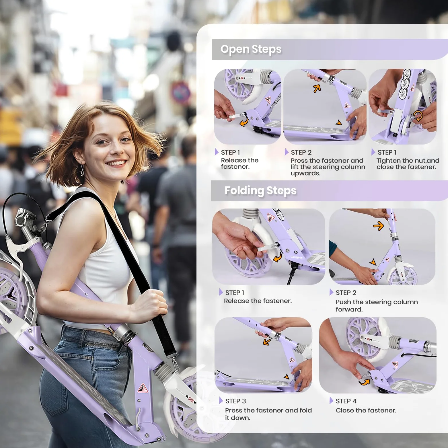 Trottinette Pliable pour Enfants âgés de 8 à 12 Ans, Grandes Roues de 200 mm pour Adultes avec Freins à Disque, Trottinette pour Adultes avec Sangle de Transport et Hauteur réglable pour Adolescents