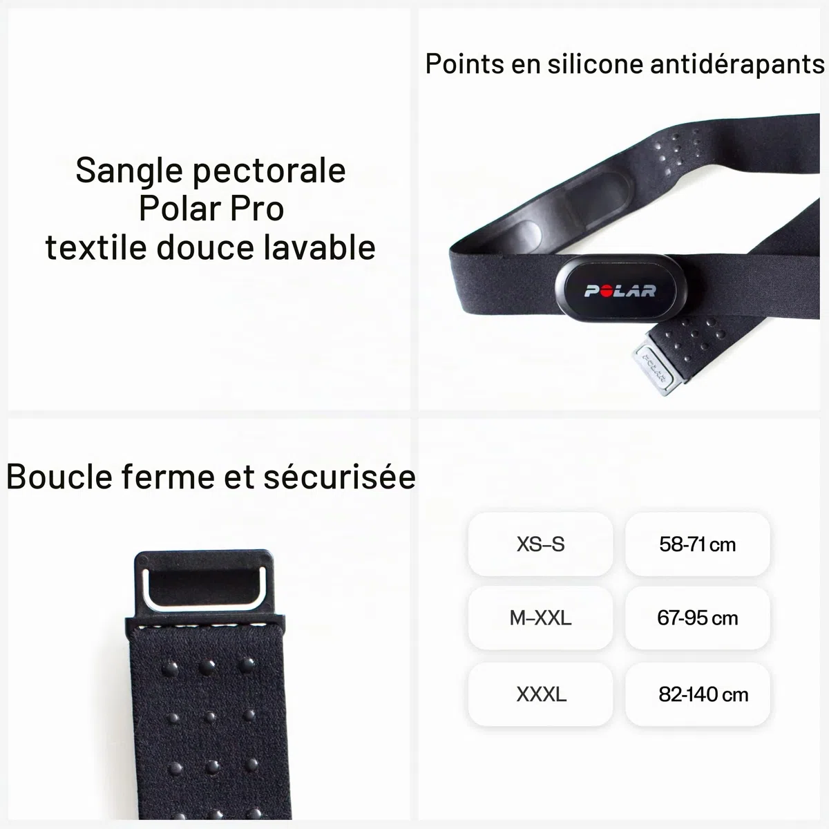 Polar Ceinture Cardio Pro - Bandeau Poitrine Noir Compatible avec les Capteurs de Fréquence Cardiaque Polar, Confortable et Réglable